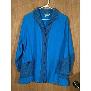 Vtg Mill Valley Blocked Sailor Blue Linen Shacket Boxy Lagenlook Minimalist Sz L
